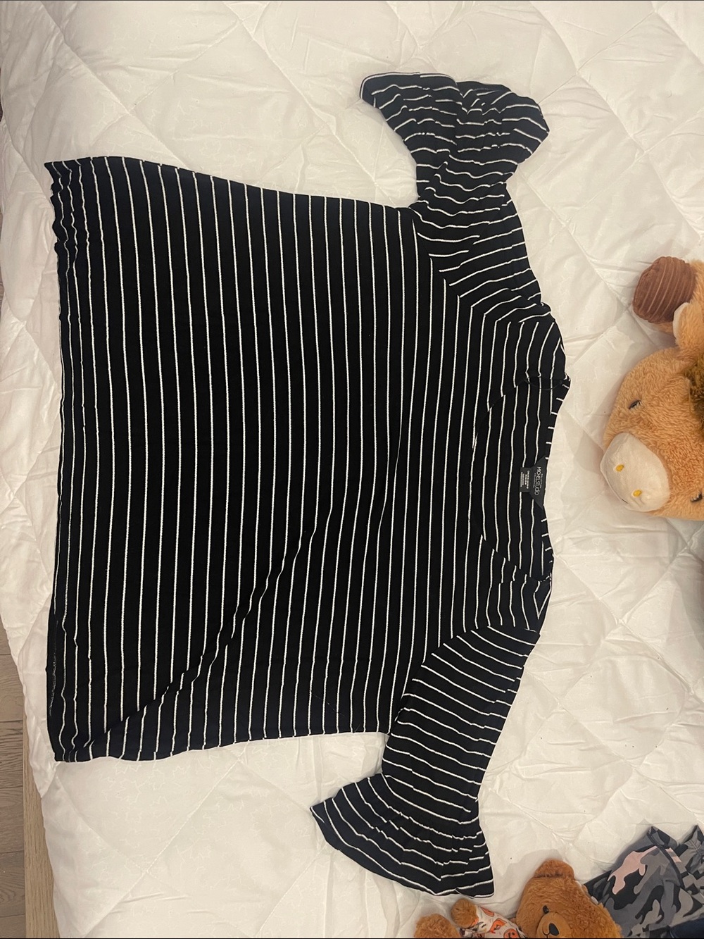 Striped Black & White Ruffle Sleeve Women's Top